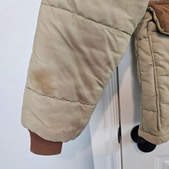 Vintage Puffer Coat Mens Small Tan Brown 80s Utility Farm Ranch Western Warm - Picture 5 of 13